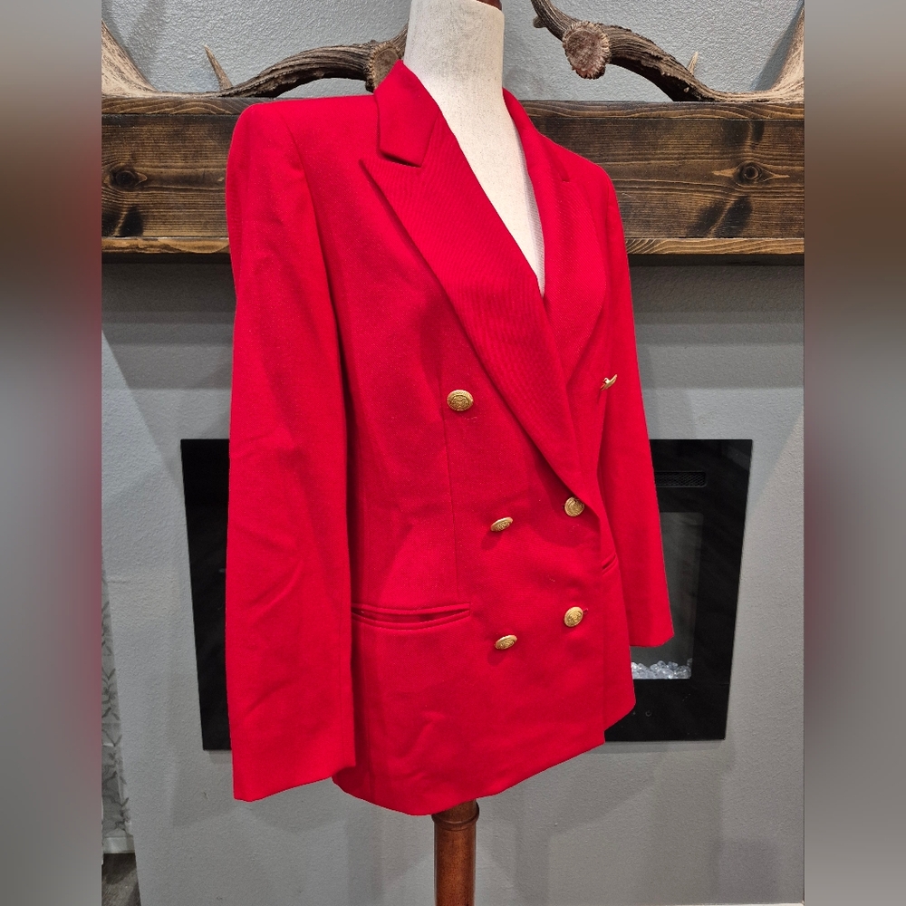 Pendleton Vibrant Red Double-Breasted Blazer Size 6, 100% Virgin Wool - Picture 3 of 6